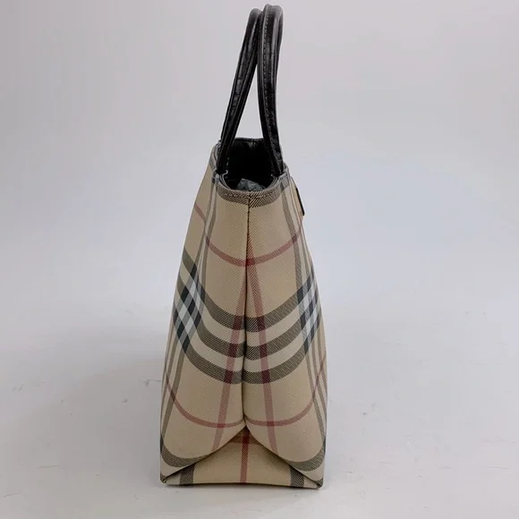 BURBERRY Beige Nova Check Small Coated Canvas Tote handbag Lined AUTHENTIC - Picture 6 of 17